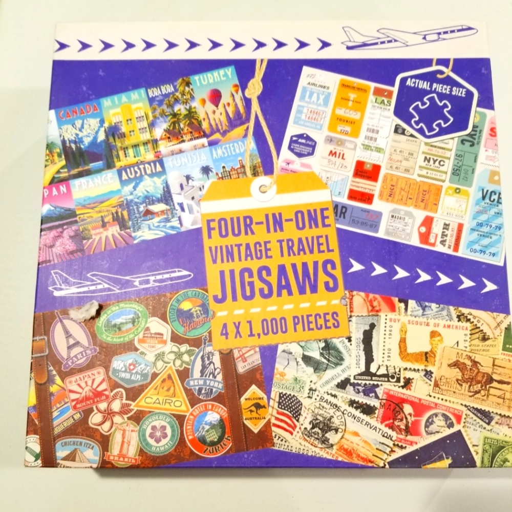 Set of 4-1000 piece vintage travel puzzles
